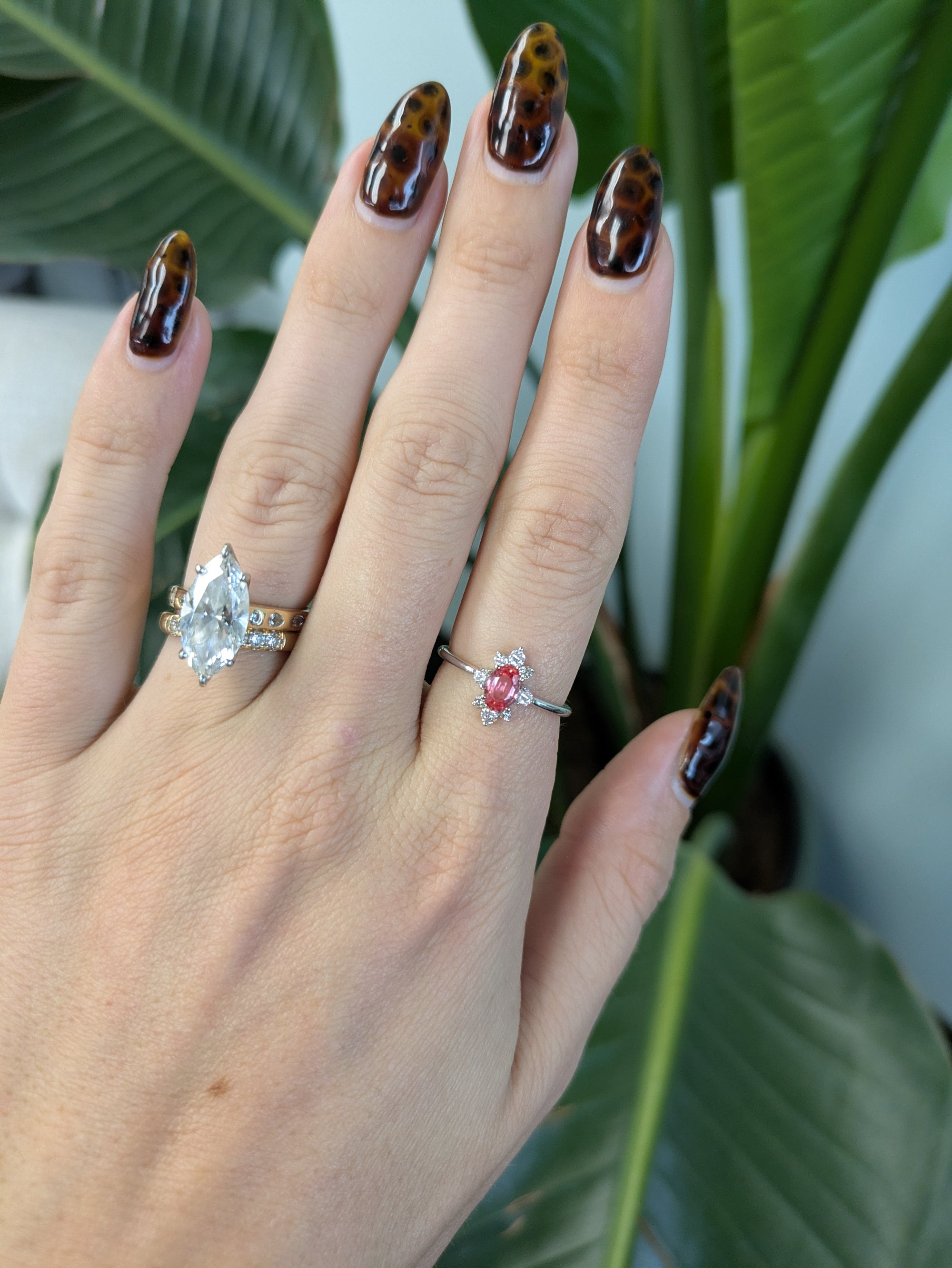 14K white gold padparadscha sapphire ring