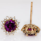 Ashtine 14K Yellow Gold Rhodolite Garnet and Diamond Halo Stud Earrings | Round 5mm