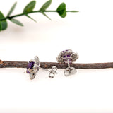 Wren Solid 14k White Gold Amethyst Earrings with Natural Diamonds Accents, Oval 10x8mm