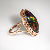 Adele 8.6Ct Black Opal Ring with Natural Diamond Accents: Solid 14K Gold, 20x11.5mm