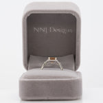 14K white gold bi-color tourmaline emerald-cut ring with diamond halo