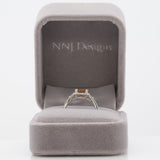 14K white gold bi-color tourmaline emerald-cut ring with diamond halo