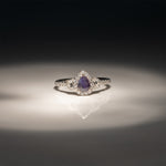 14K white gold pear alexandrite ring with diamond halo