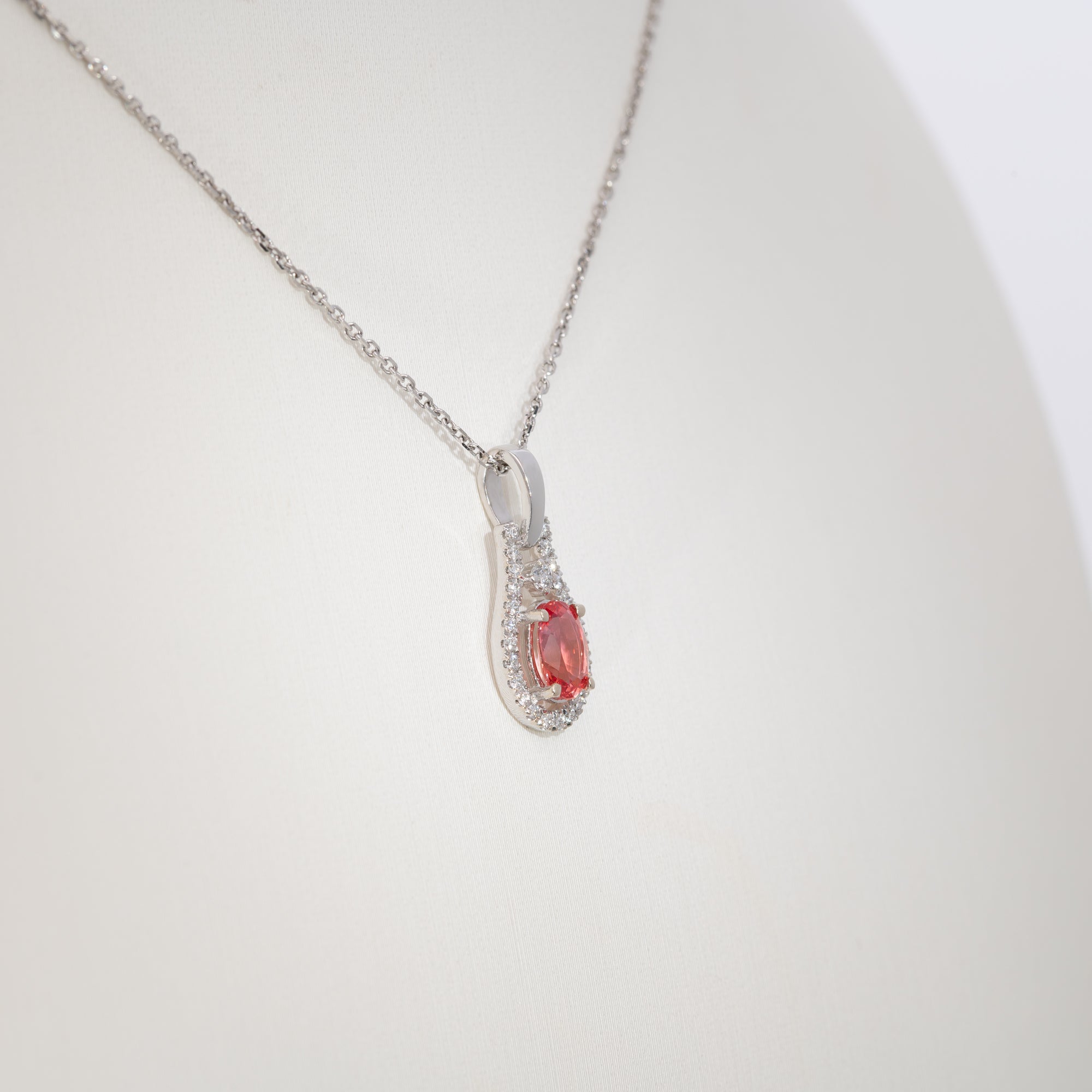 14K white gold padparadscha sapphire pendant
