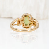 1Ct Natural Peridot Ring 7x5mm Emerald Cut – Solid 14K Gold with Natural Diamond Accents, August Birthstone Ring