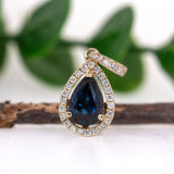 Devin 14k Solid Gold Ceylon Sapphire Pendant with Natural Diamonds Accents, Pear 8x6mm