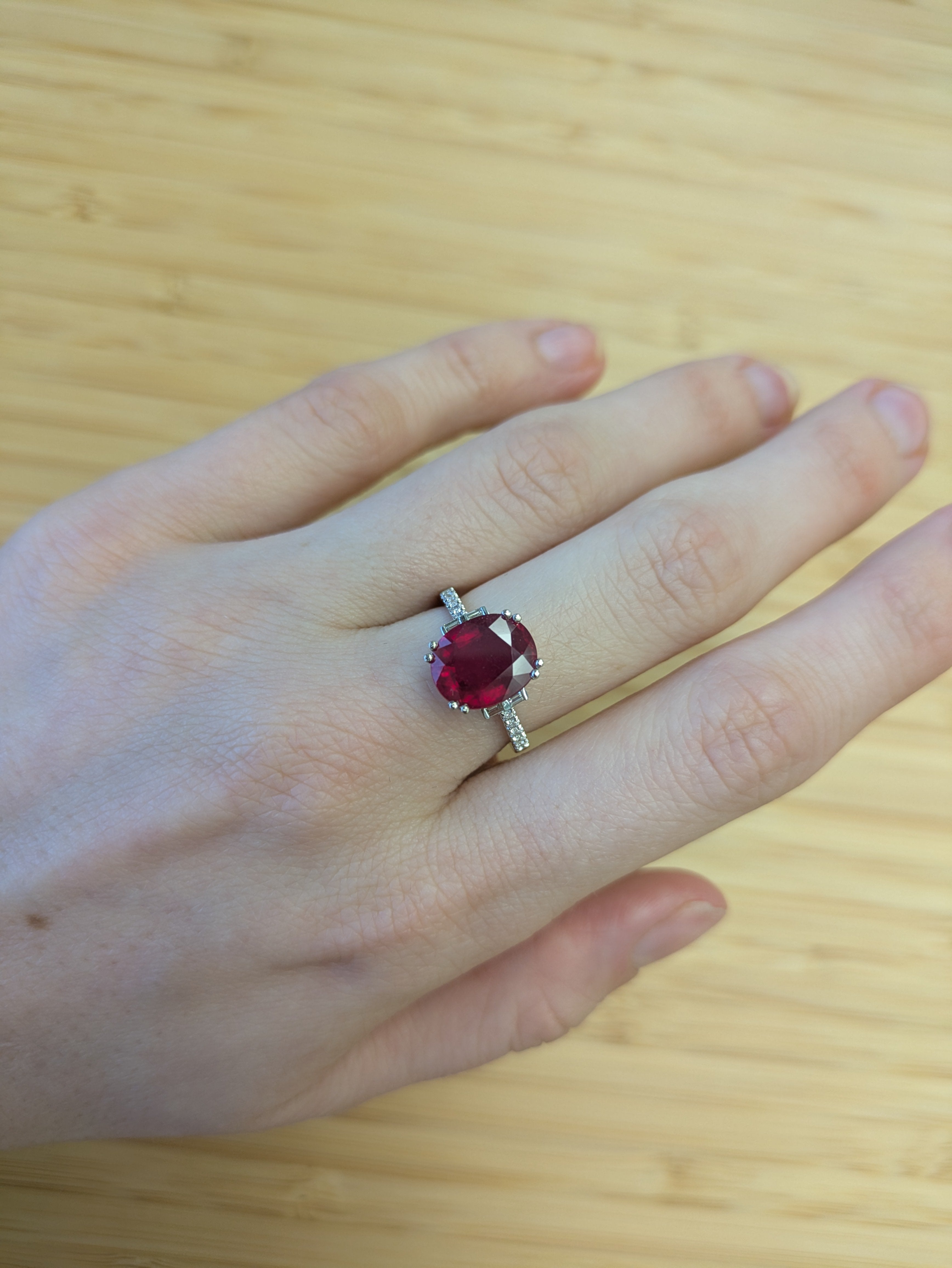 Renu 14K White Gold 5.8cts Madagascar Ruby Diamond Ring | Oval 10.3x7mm