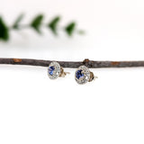 Dainty Tanzanite Studs w Natural Diamond Halo in Solid 14K White Gold | RD 4mm