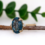 Gracy 14K Solid Yellow Gold London Blue Topaz Diamond Ring | OV 14x10mm