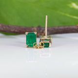 Beautiful Zambian Emerald Solitaire Stud Earrings in Solid 14K Gold | Emerald Cut 5x3mm 6x4mm 7x5mm 8x6mm