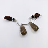 Smoky Quartz | Drilled Matching Pair | Briolette Shape - Side Drilled | Beautiful Faceted Gem | 25x10mm