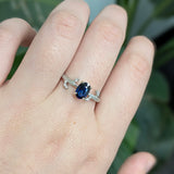 Aurelia  Solid 14k White Gold Ceylon Sapphire Ring with Natural Diamond Accents | Oval, 7x5mm