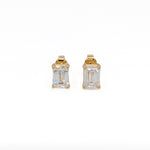 arya 14k yellow gold 2.38cts lab diamond solitaire stud earrings | emerald cut 7x5mm