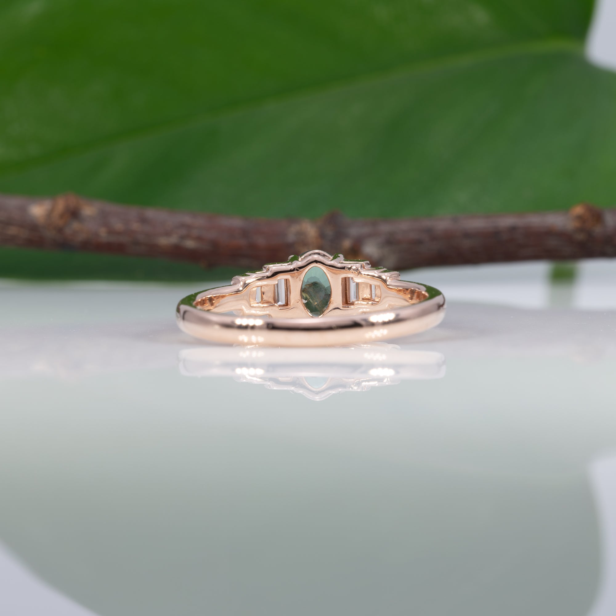 14K rose gold alexandrite ring with diamond accents