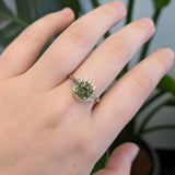 Seren 14k Solid Gold Demantoid Ring with Natural Diamond Halo | Round, 7mm
