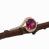 Hardika Solid 14k Gold Purple Garnet Ring with Natural Diamonds Accents, 7mm