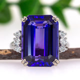 Yana 14K White Gold 11.96cts AAA Tanzanite Diamond Ring | Emerald Cut 16x12mm