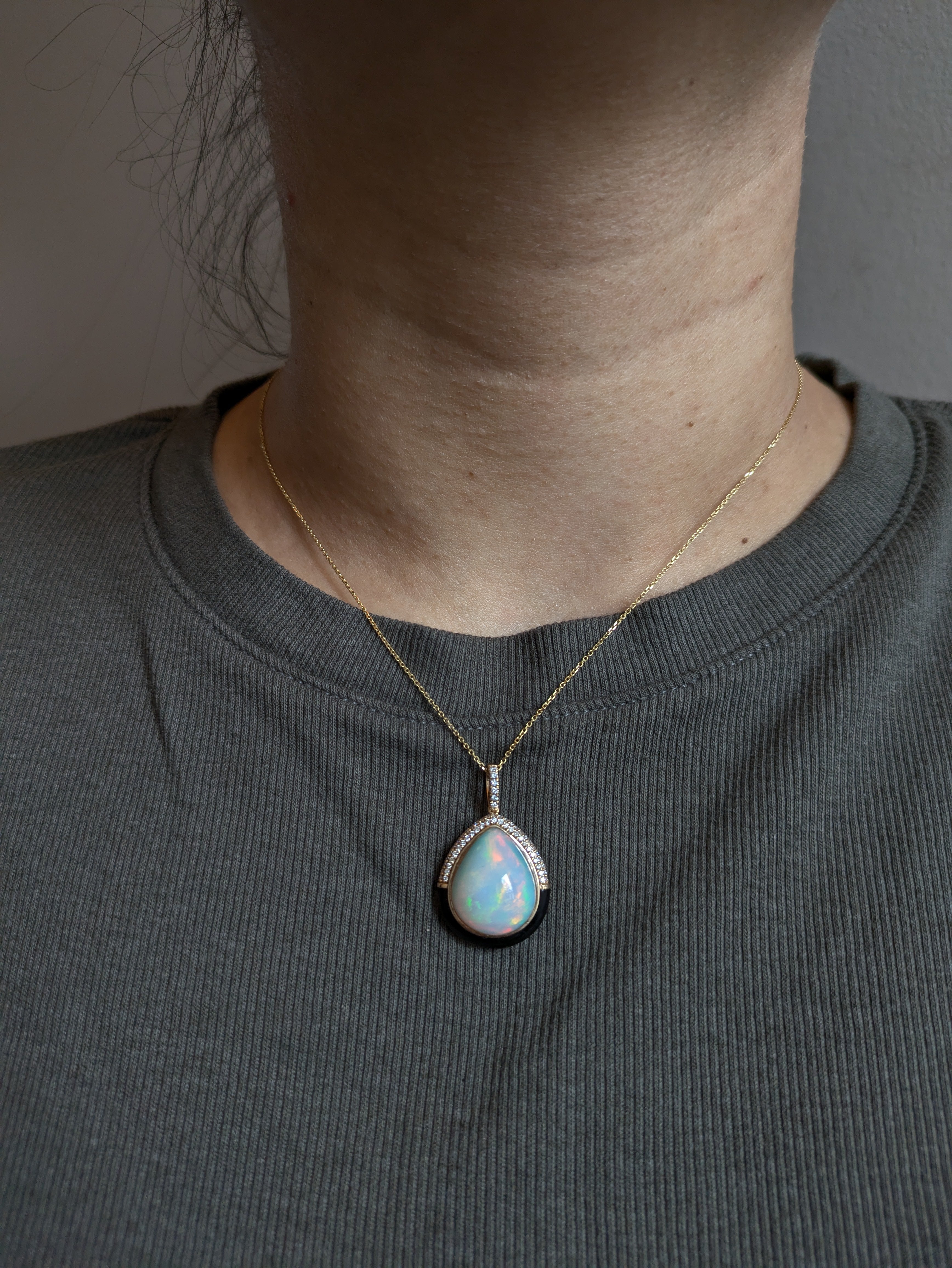 Yana 14K Yellow Gold 8.83cts Ethiopian Opal Diamond Pendant | Pear Shape 18x15mm