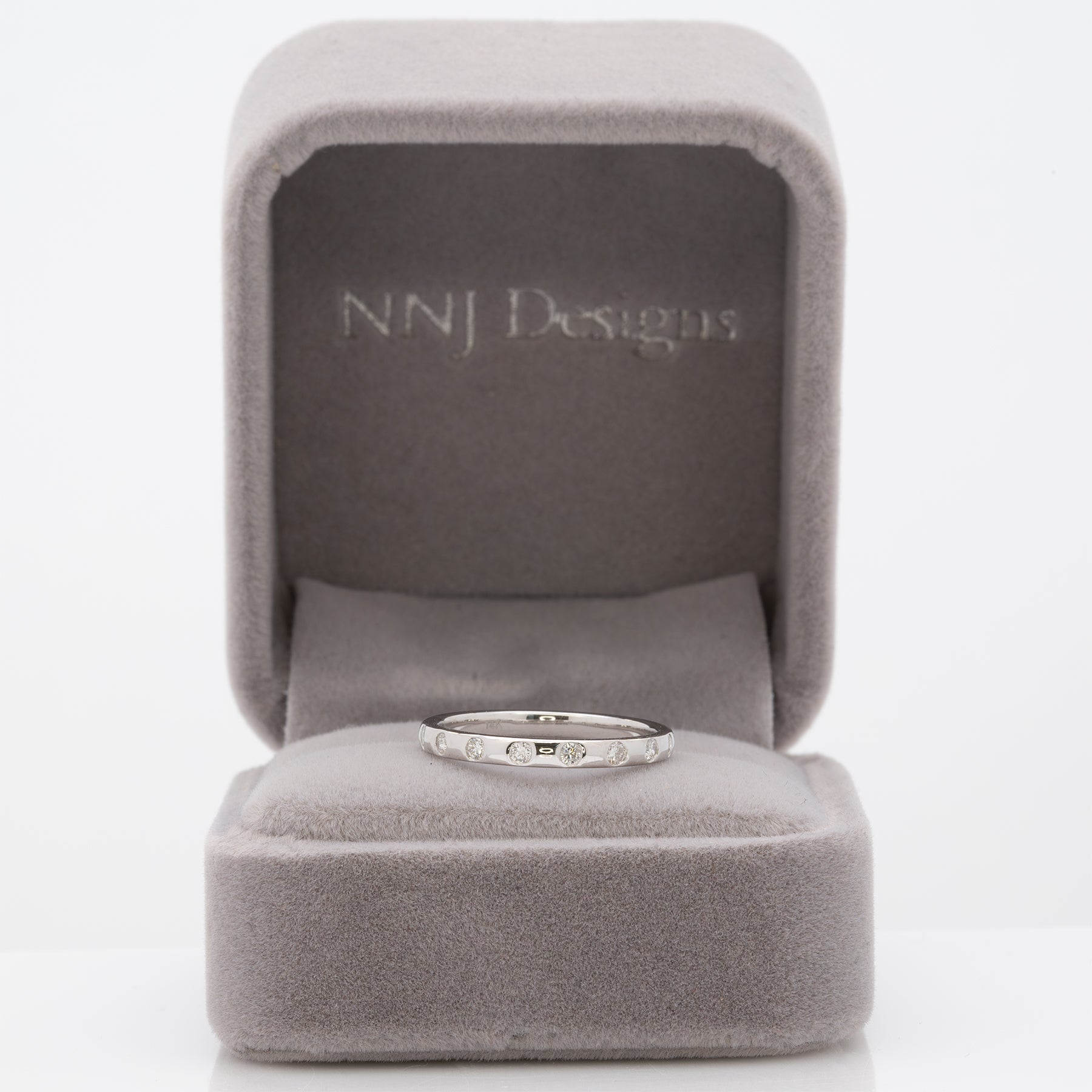 14K white gold natural diamond band ring, minimalist stackable