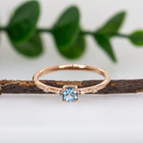 Ruhanika 14K Rose Gold Aquamarine Diamond Ring | Round 4mm