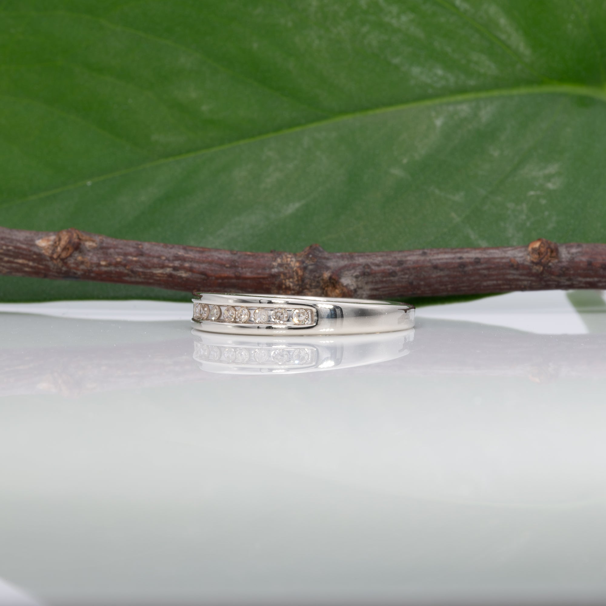 10K white gold diamond estate band
