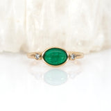 1.2ct Zambian Emerald Ring with Natural Diamonds Accents: Solid 14K Gold, 8x6mm
