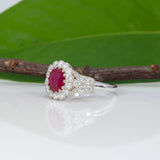 14K white gold Burma ruby ring with diamond accents