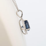 1.8Ct Blue Sapphire Pendant Necklace with Natural Diamond Halo, Solid 14K Gold Fine Jewelry 8x5mm: Gemstone Pendant for Women, Everyday Wear
