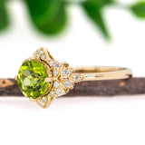 Estate 14K Yellow Gold Peridot and Diamonds Ring | Round 8mm