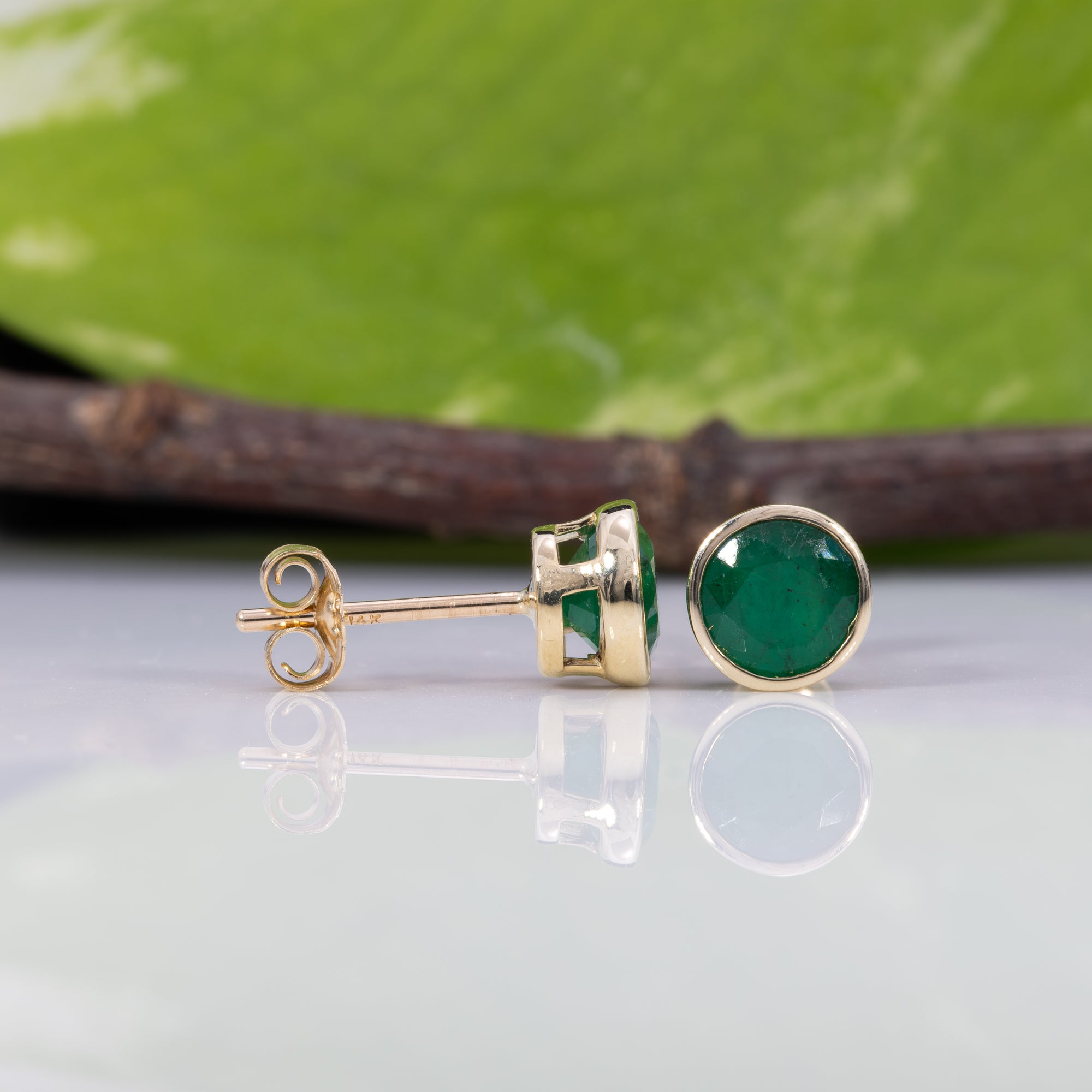 14K yellow gold zambian emerald earrings
