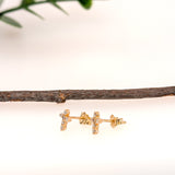 Cross Earth Mined Diamond Earrings in Solid 14K Yellow Gold