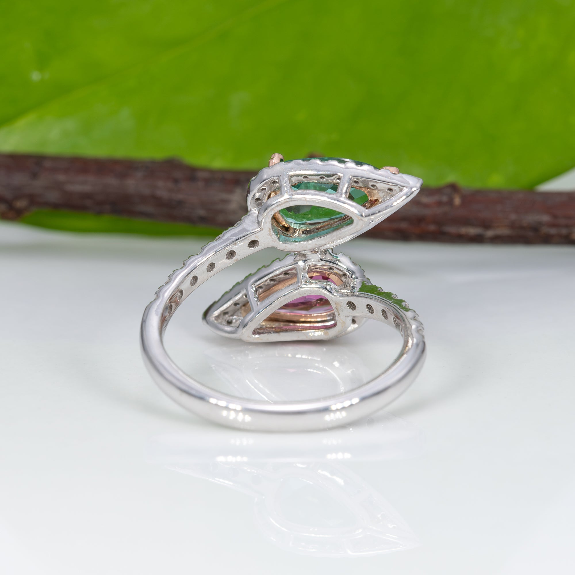 14K white & rose gold pink & indicolite tourmaline ring
