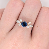 Ceylon Sapphire Ring w Natural Diamond Accents in Solid 14k Yellow Gold | RD 5mm