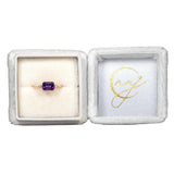 Amethyst Ring with Natural Diamond Accents in Solid 14K Gold – Emerald Cut 7x5mm Purple Gemstone Ring