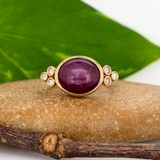 Calyx Solid 14k Gold East - West Star Ruby Ring with Natural Diamonds Accents, Oval 11x9mm