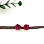 7mm 8mm Round Madagascar Ruby Solitaire Stud Earrings in 14K Gold