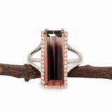 Brielle Solid 14k Gold Bi-Color Tourmaline Ring with Natural Diamond Accents, 20x7mm