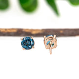 5mm Round - 14K Solid Gold London Blue Topaz Solitaire Studs