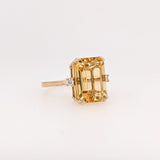 7ct Citrine Ring w Earth Mined Diamonds in Solid 14K Yellow Gold EM 14x10mm