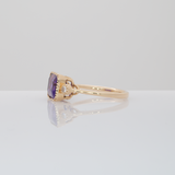 2.1Ct Zambian Amethyst Ring with Natural Diamonds Accents: Solid 14K Gold, 9x7mm