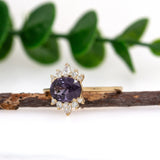Mehar 14K Yellow Gold Purple Spinel Diamonds Ring | Oval Shape 8x6mm
