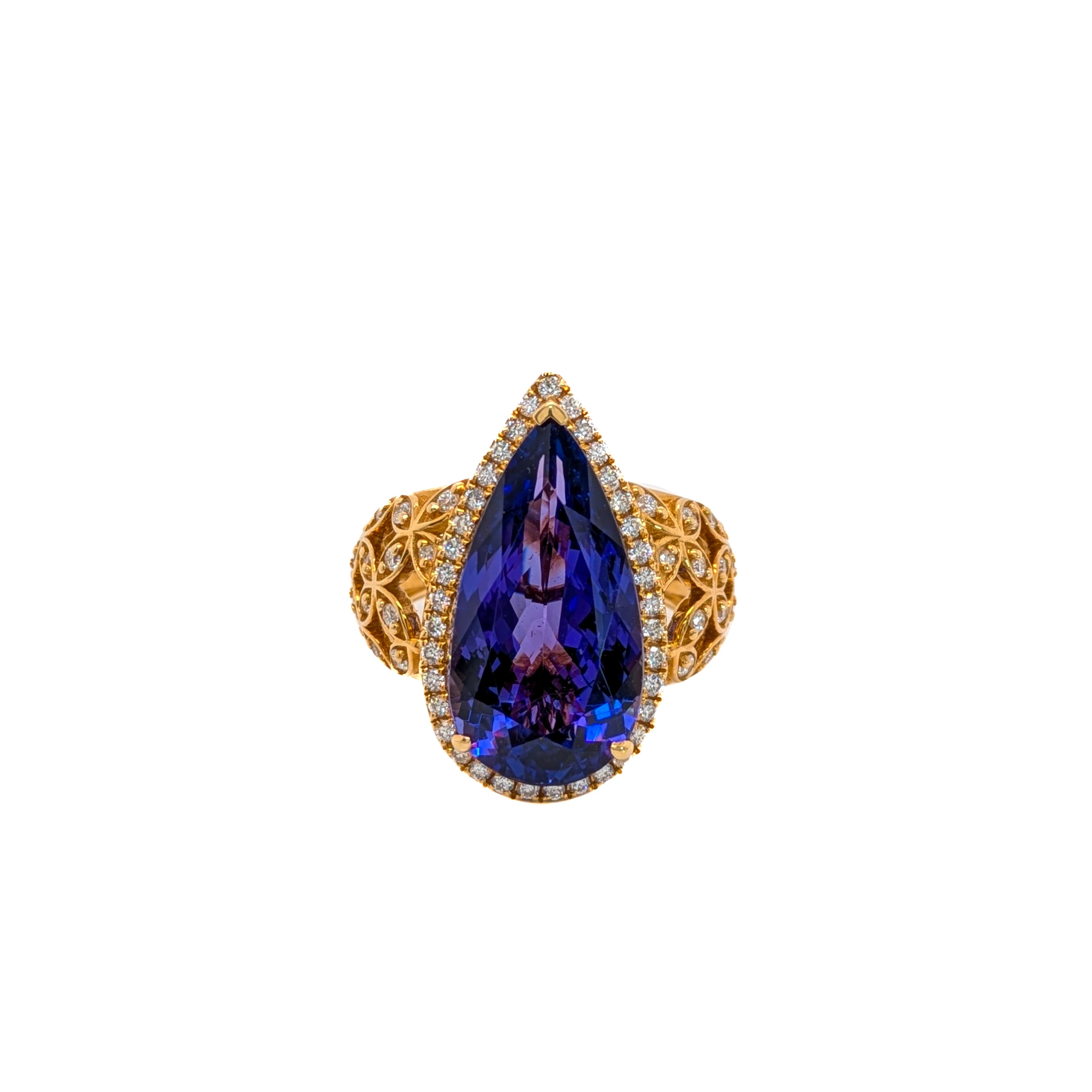 Previously Loved 18K Yellow Gold 9.7cts Tanzanite Diamond Ring | Pear Shape 20x11mm