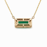 Yelina Solid 14k Gold Colombian Emerald Necklace with Natural Diamonds Accents 11x4mm