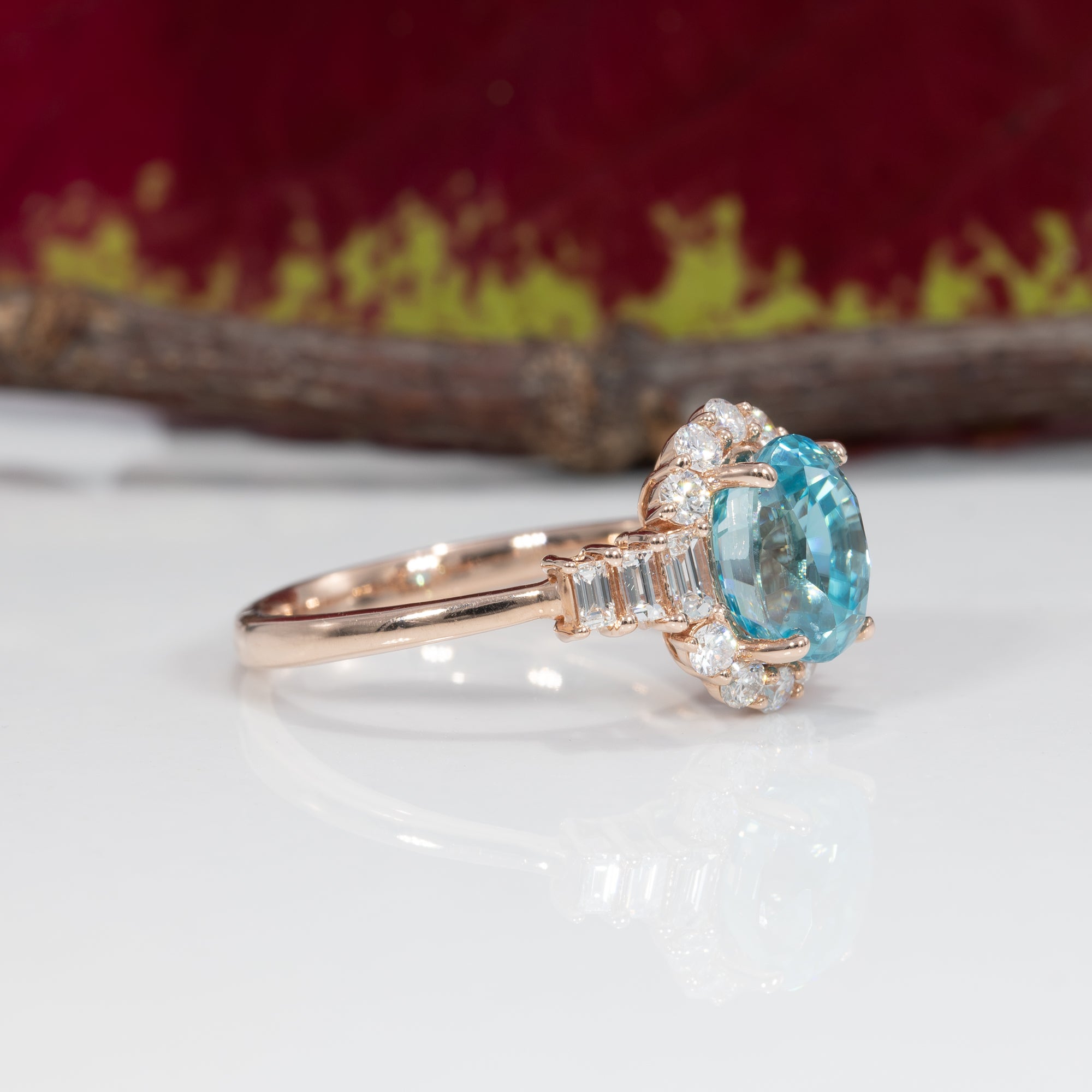 14K rose gold cambodian blue zircon ring
