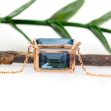Sayuri 14k Solid Gold Solitaire London Blue Topaz Pendant, Emerald cut 12x10mm