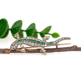 14K White Gold and Silver Emerald Diamond Lizard Brooch