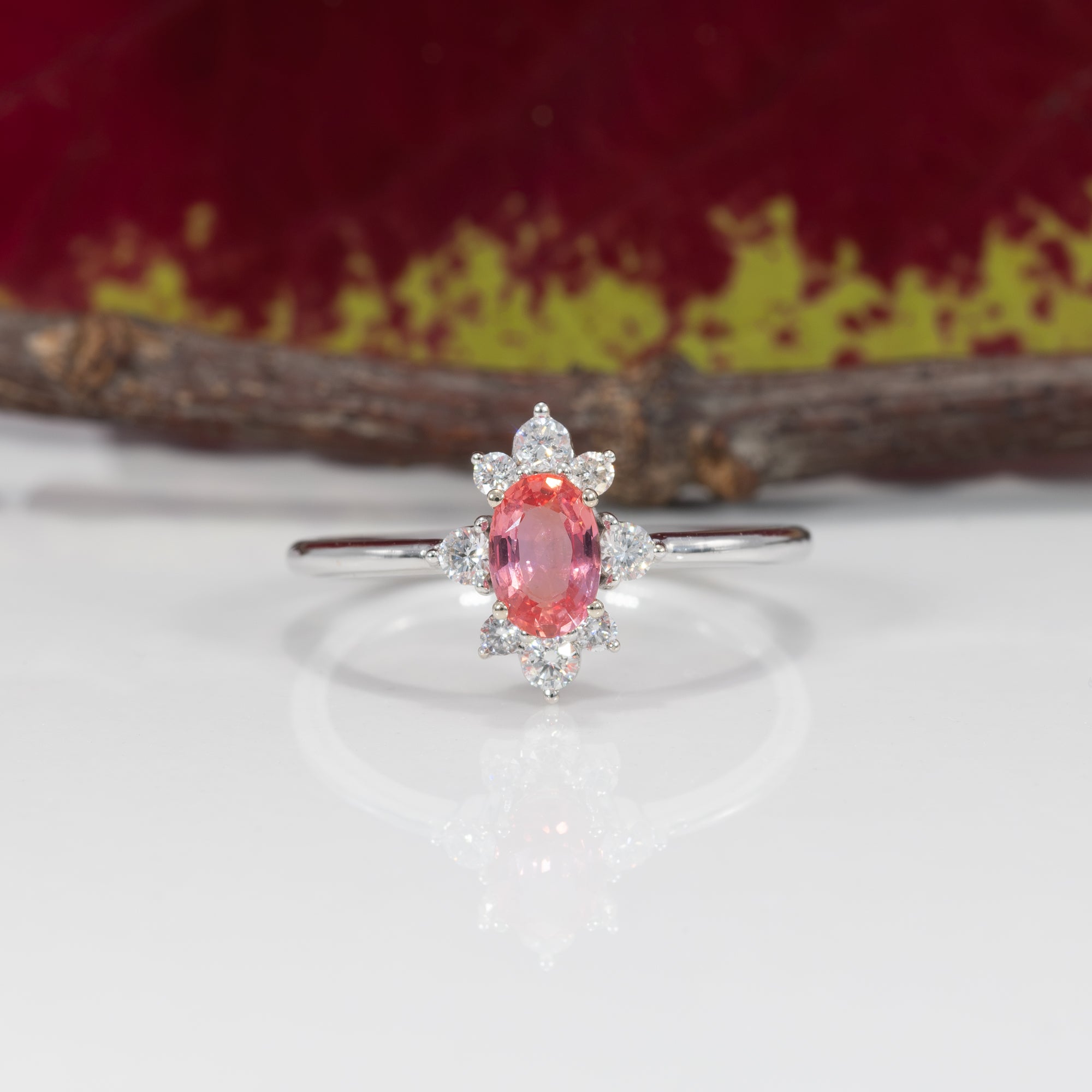 14K white gold padparadscha sapphire ring