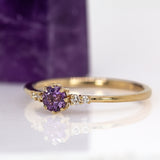 Vanshi 14k Yellow Gold Purple Sapphire and Diamonds Ring  | Round 4mm