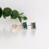 London Topaz Emerald Cut Solitaire Stud Earrings