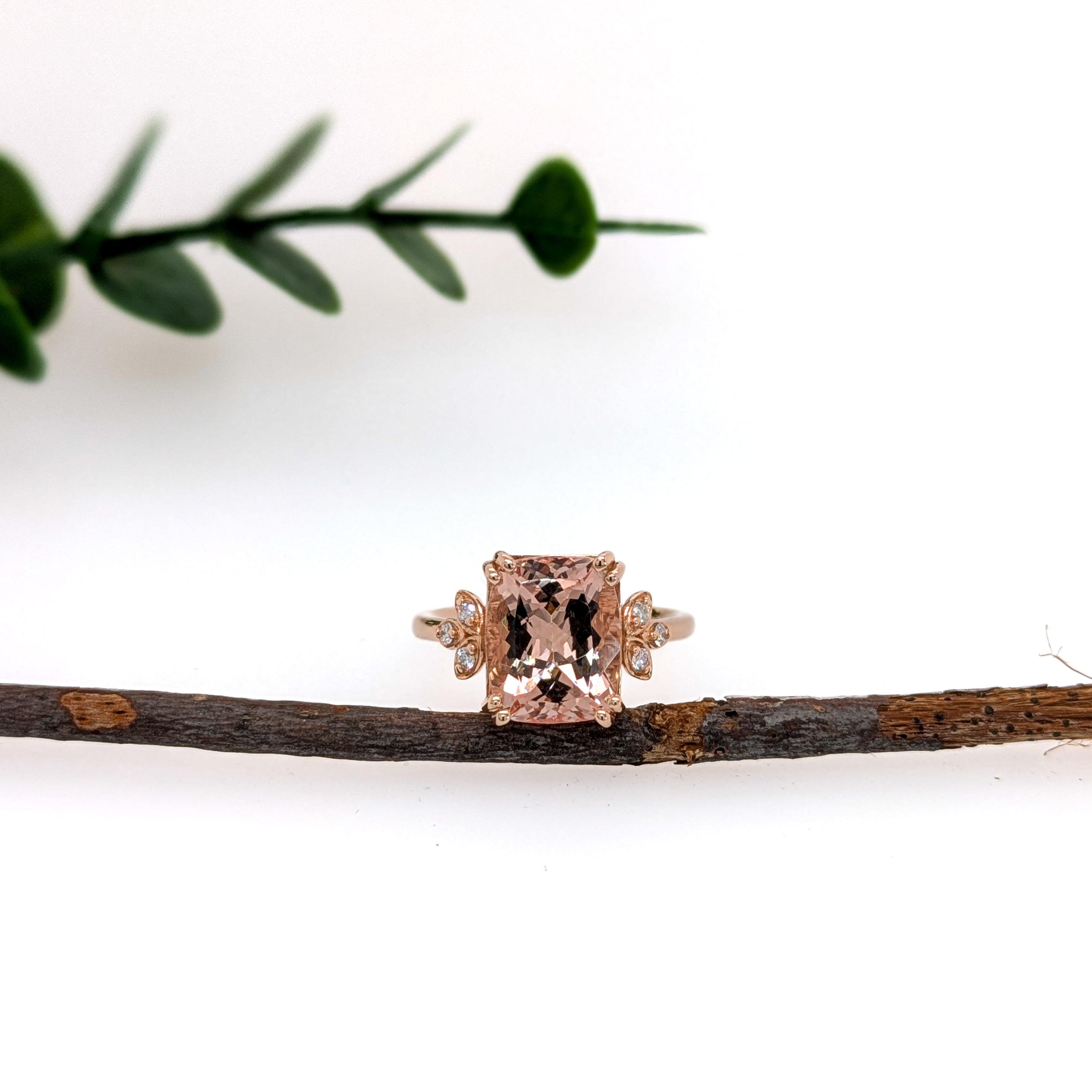 Tenu 14K Rose Gold 4.16cts Morganite Diamond Ring | Cushion 11x9mm